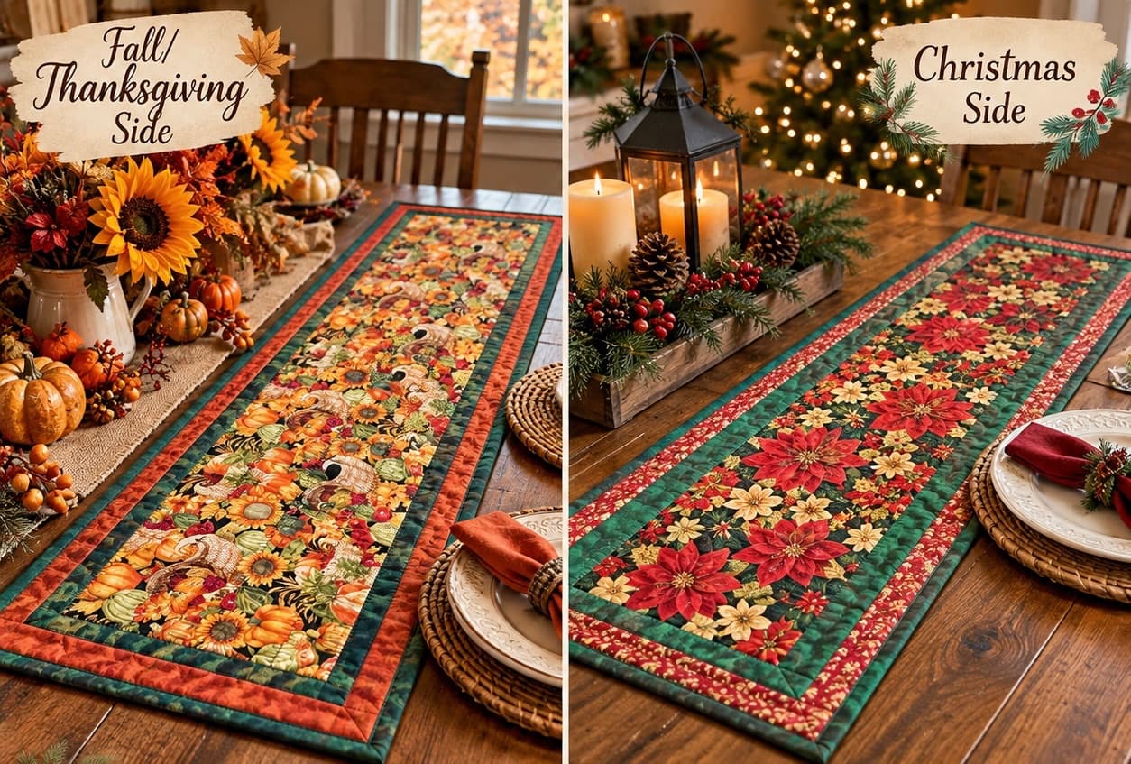 Reversible Fall & Christmas Hot Pad Table Runner